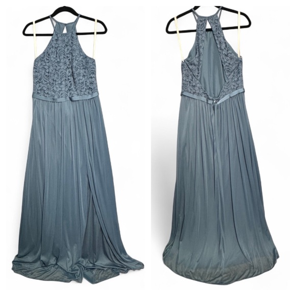 Elegant Blue Lace Halter Dress - Picture 2 of 15